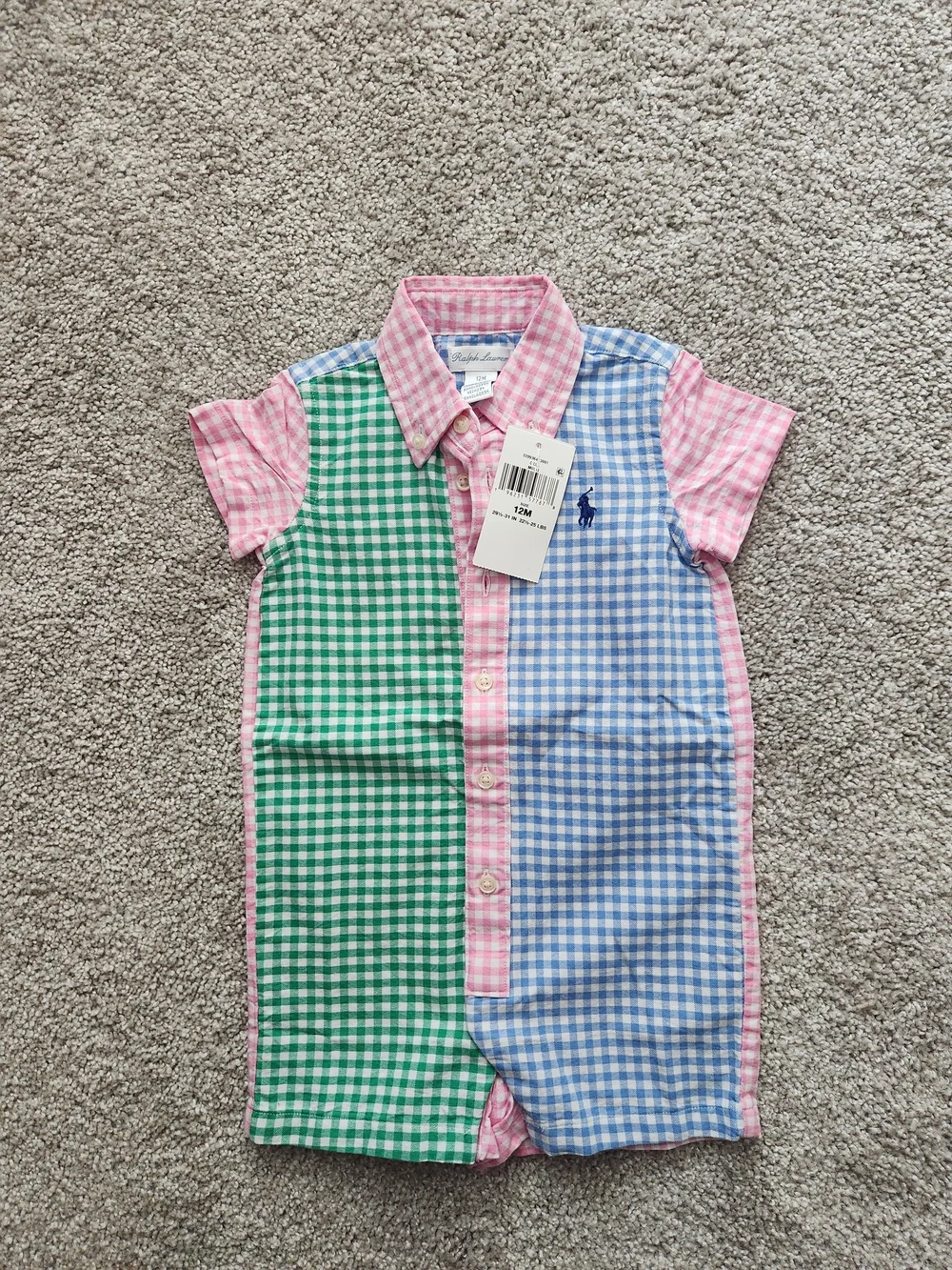 Ralph Lauren Pink/Green/Blue Gingham Baby Shirt Romper